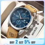 2024 New BENYAR Leather Men Quartz Wristwatches Luxury Brand 100M