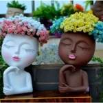 Girl Face Planter – Stylish Resin Crafted Vase for Home Office Desktop, Garden, Balcony and Patio Decoration